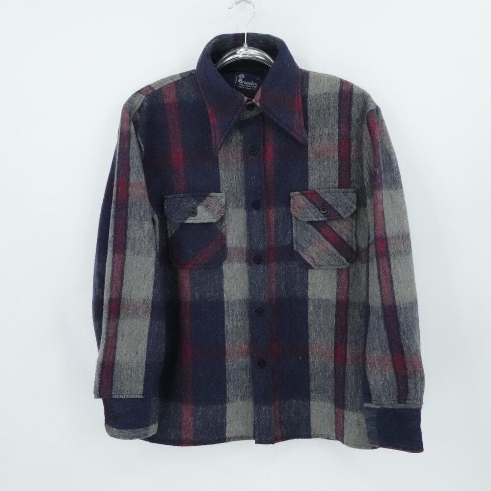 Vintage Brewster Shirt Mens Large Plaid Wool Blend Button Up Flannel 80s‎ Fall